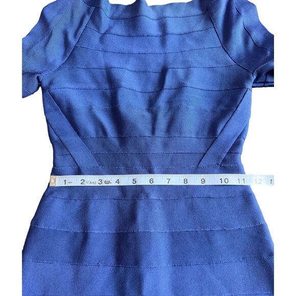 Herve Leger Ultramarine Party Short Sleeve Bandage Bodycon Mini Dress Size XS - Picture 10 of 11